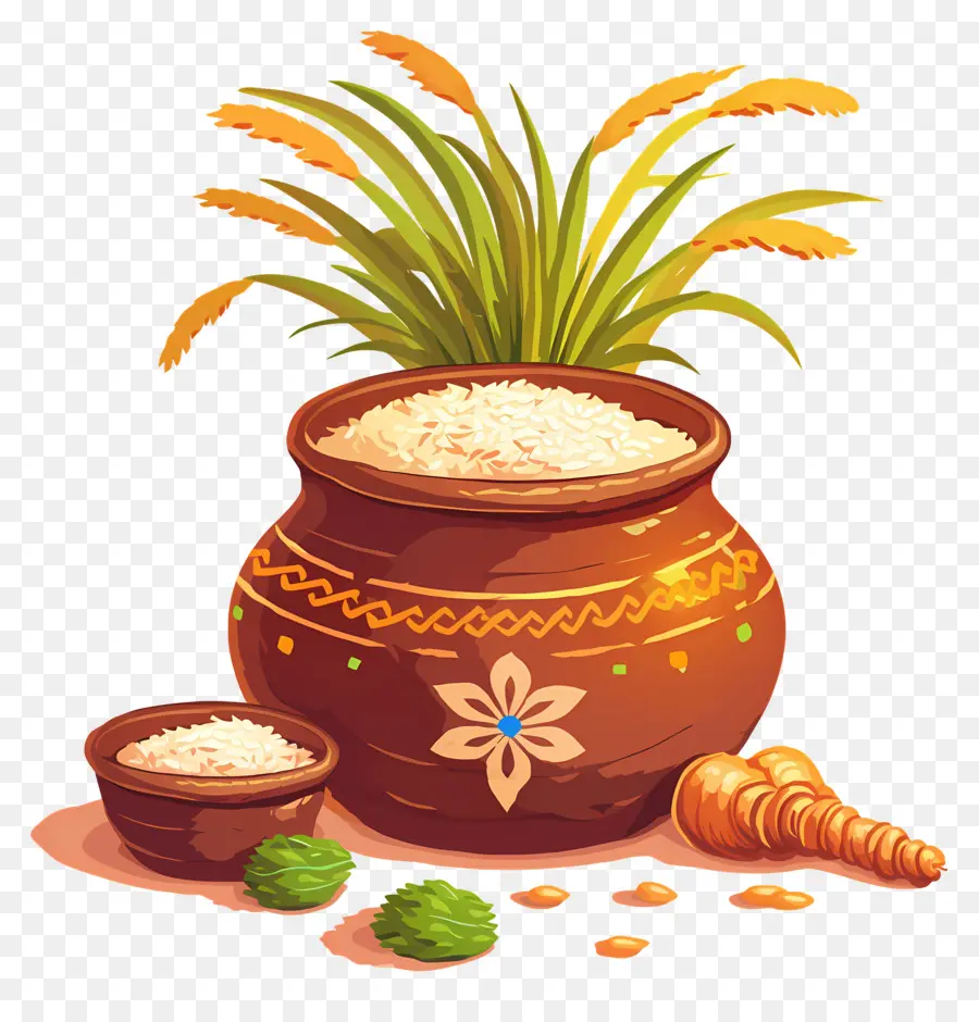 Pongal สามารถ，หม้อตกแต่งด้วยข้าว PNG