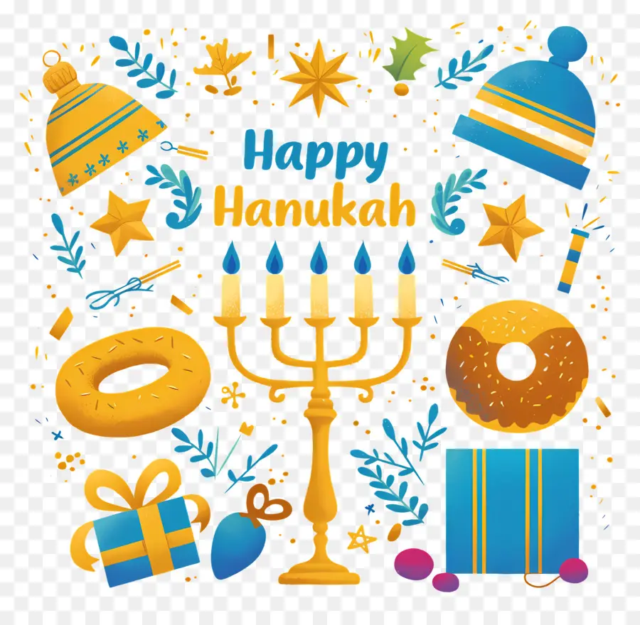 Hanukkah มีความสุข，ของขวัญ Hanukkah และ Menorah PNG