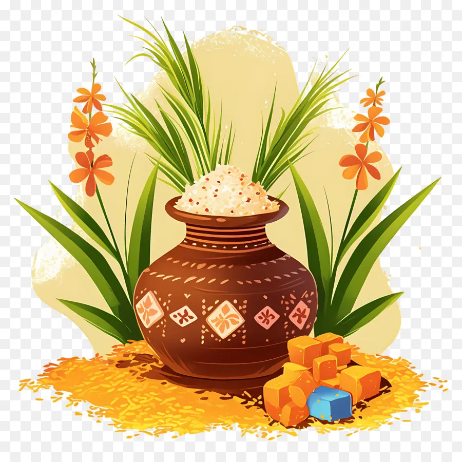 Pongal สามารถ，หม้อสีน้ำตาลกับข้าว PNG