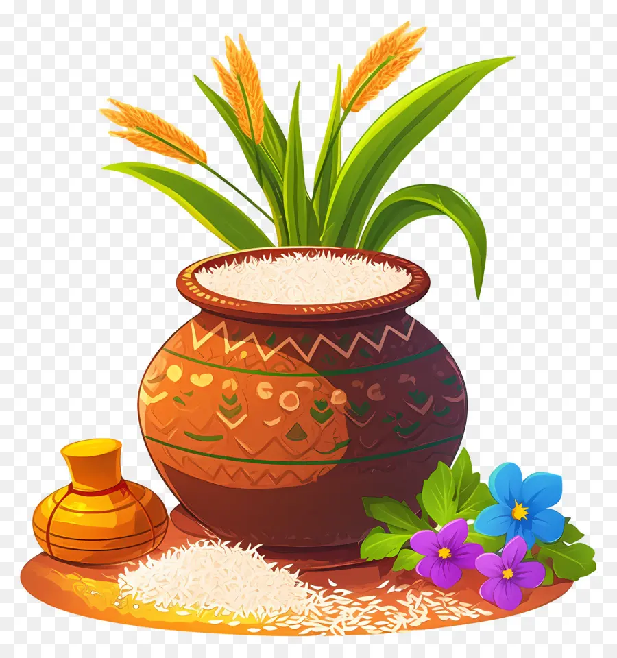 Pongal สามารถ，หม้อตกแต่งด้วยข้าว PNG