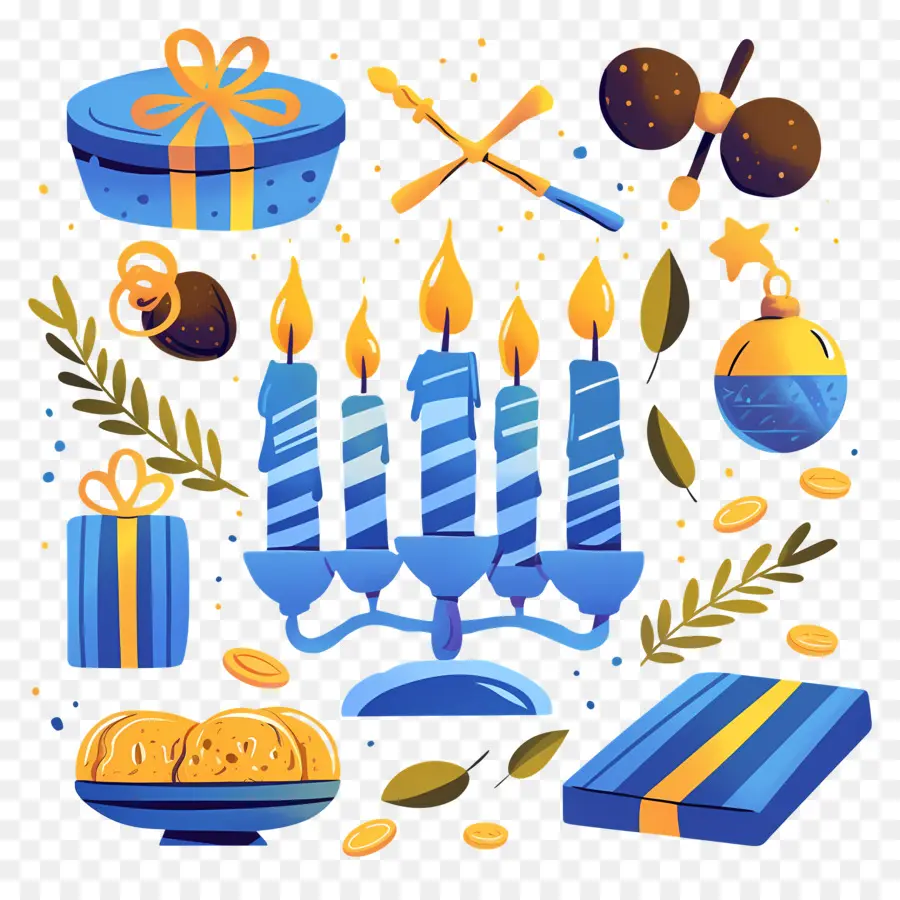 Hanukkah มีความสุข，Menorah กับเทียน PNG