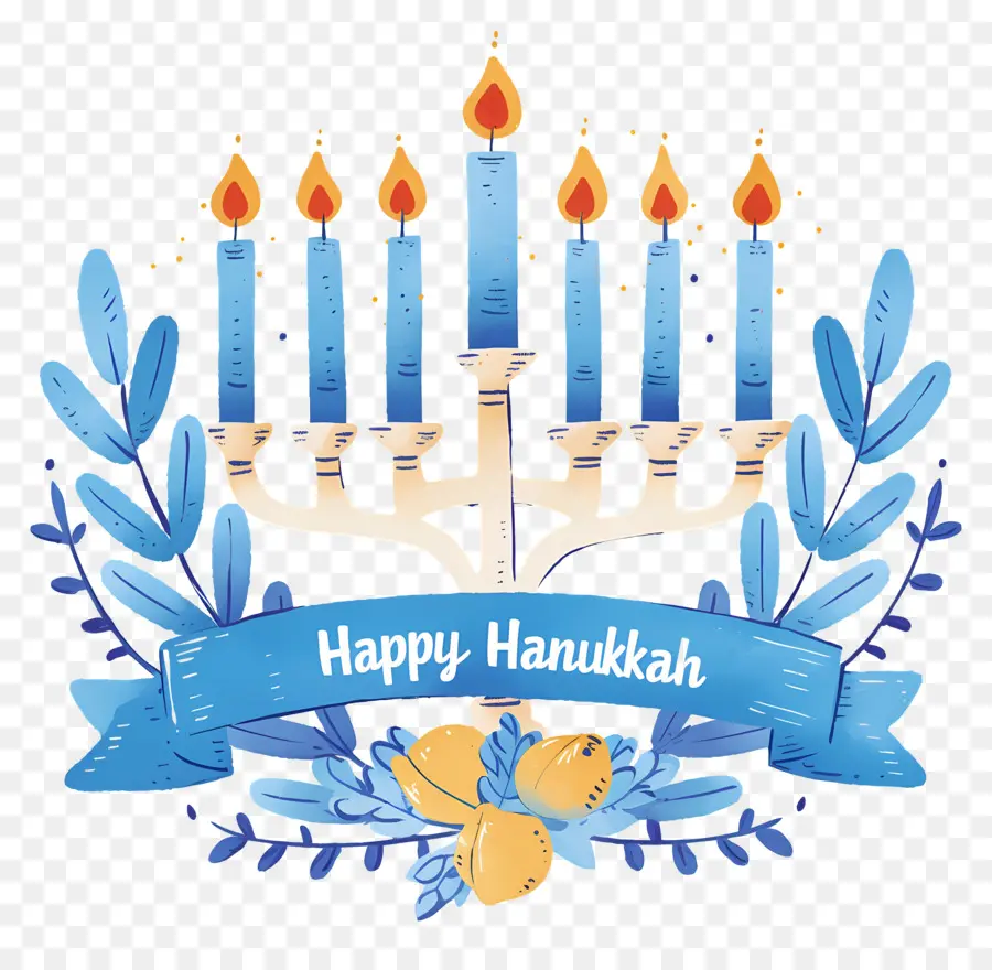 Hanukkah มีความสุข，Menorah กับเทียน PNG