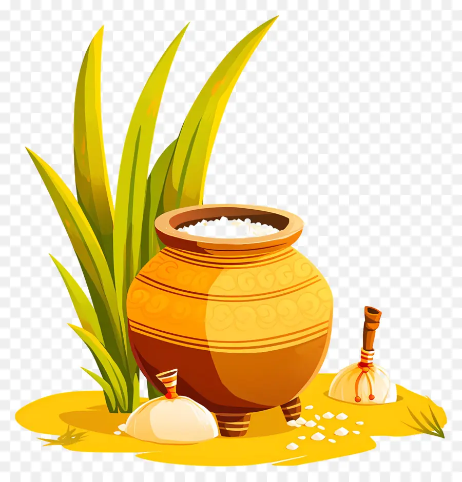 Pongal สามารถ，หม้อตกแต่งด้วยข้าว PNG