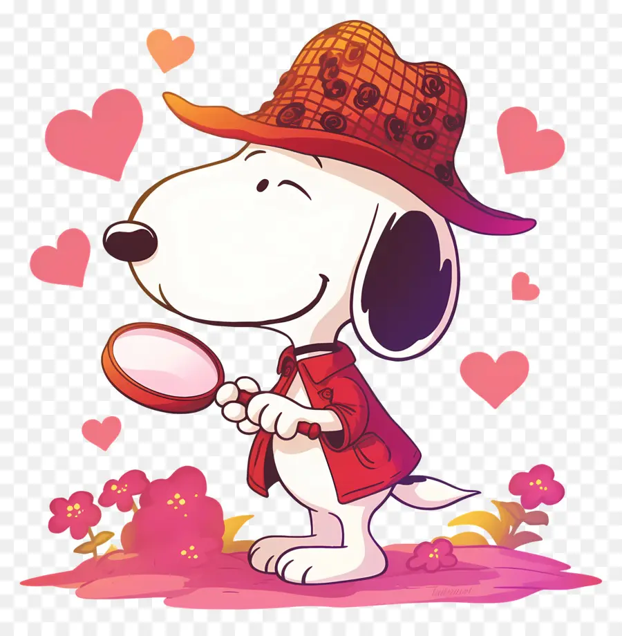 รัก Snoopy，สุนัขที่มีแว่นขยายและหัวใจ PNG