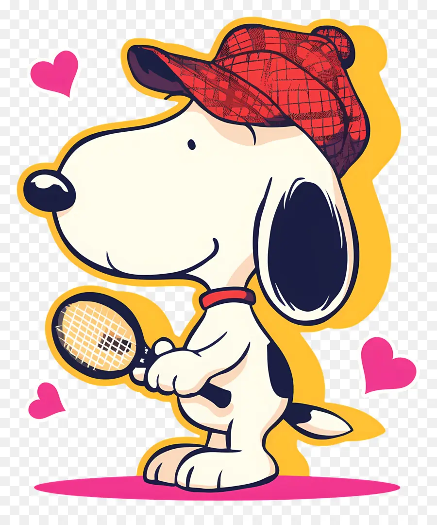 รัก Snoopy，สุนัขที่มีไม้เทนนิสและหัวใจ PNG