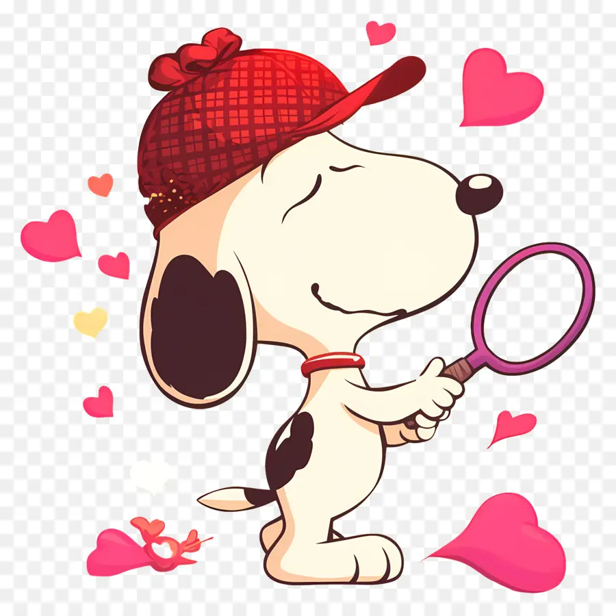 รัก Snoopy，สุนัขที่มีแว่นขยายและหัวใจ PNG