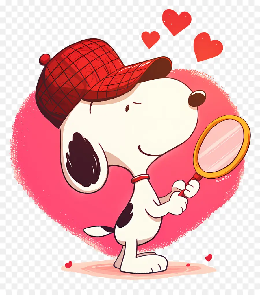 รัก Snoopy，สุนัขที่มีแว่นขยายและหัวใจ PNG