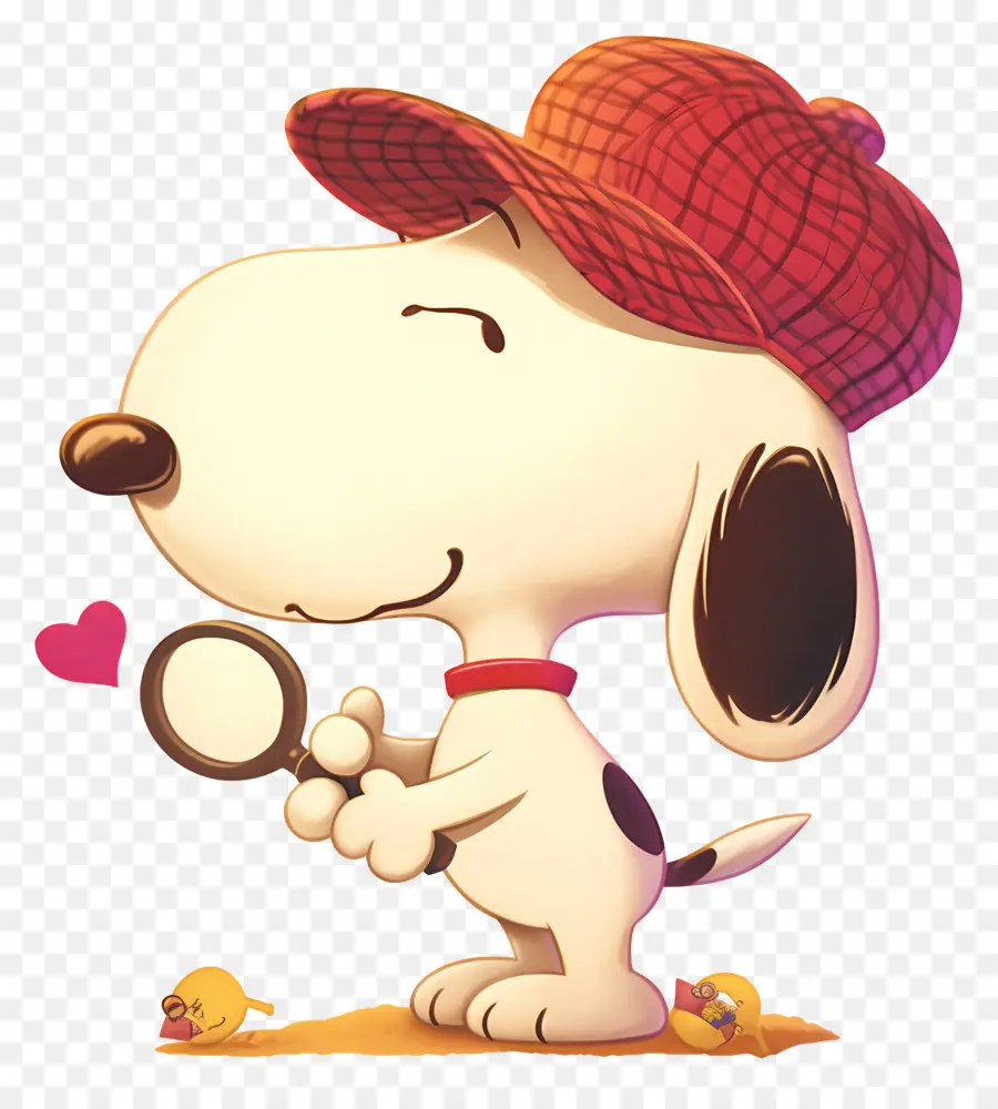 รัก Snoopy，สุนัขที่มีแว่นขยายและหัวใจ PNG