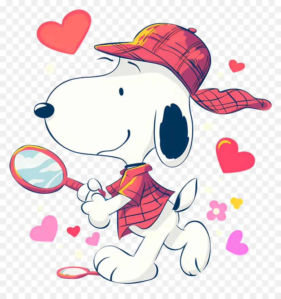 รัก Snoopy，สุนัขที่มีไม้เทนนิสและหัวใจ PNG