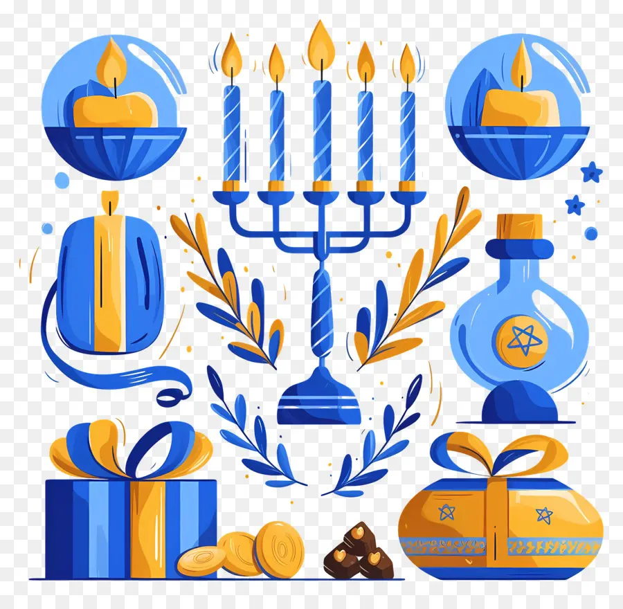 Hanukkah，สีน้ำเงิน Menorah PNG