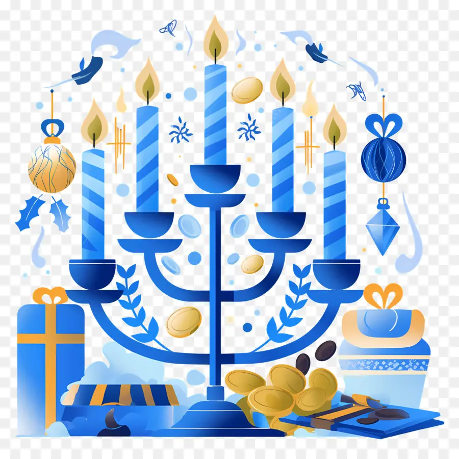 Hanukkah，สีน้ำเงิน Menorah PNG