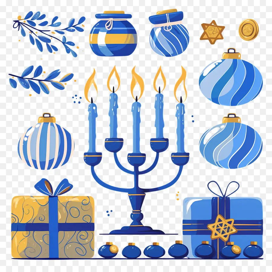 Hanukkah，สีน้ำเงิน Menorah PNG