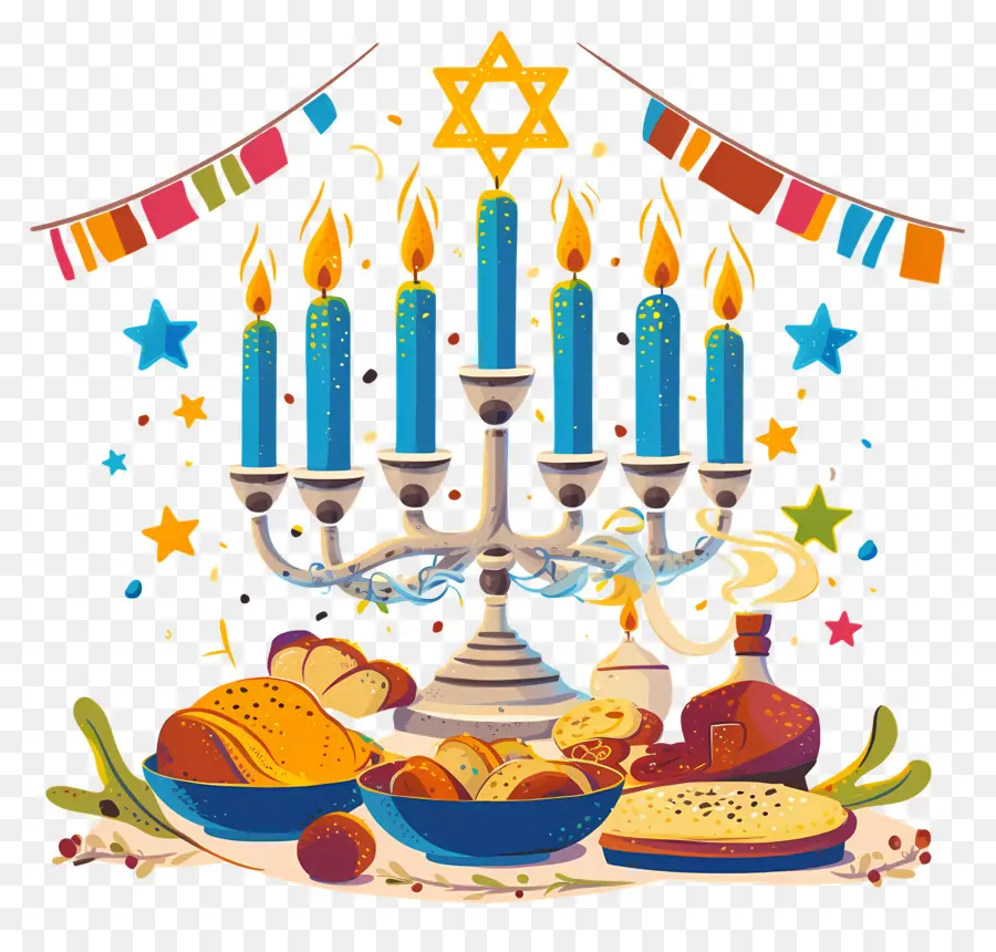 Hanukkah，Menorah และขนมปัง PNG