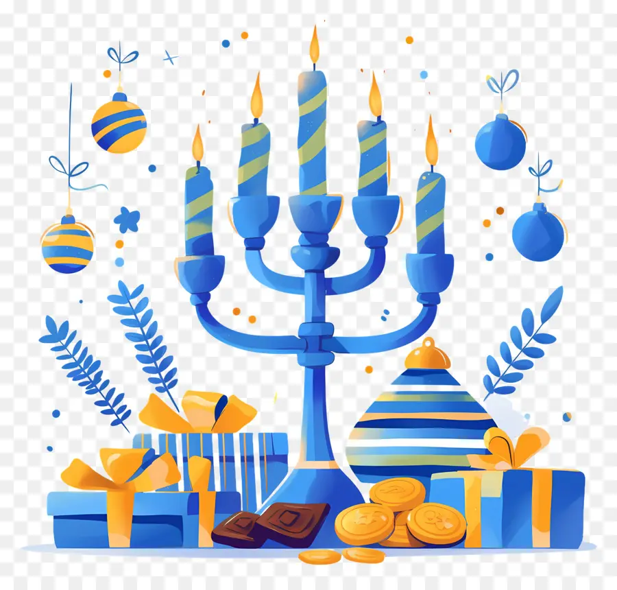 Hanukkah，สีน้ำเงิน Menorah PNG