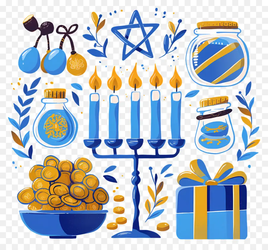 Hanukkah，สีน้ำเงิน Menorah PNG