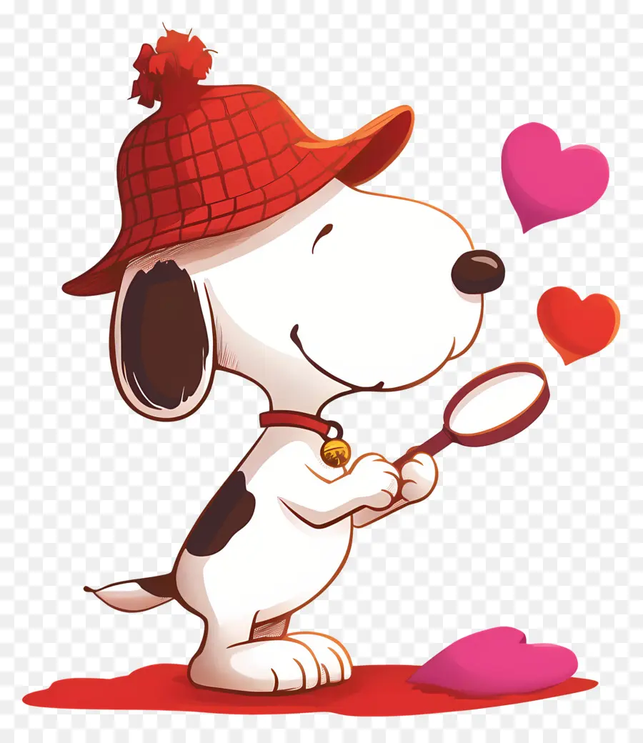 รัก Snoopy，สุนัขที่มีแว่นขยายและหัวใจ PNG