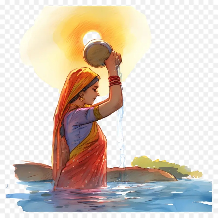 Chhath Puja，ผู้หญิงในน้ำ PNG