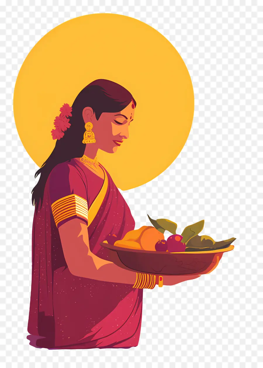 Chhath Puja，ผู้หญิงที่มีผลไม้ PNG