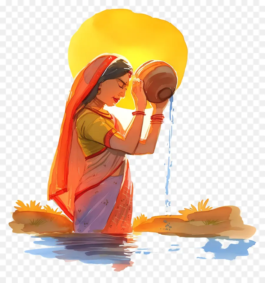 Chhath Puja，ผู้หญิงในน้ำ PNG