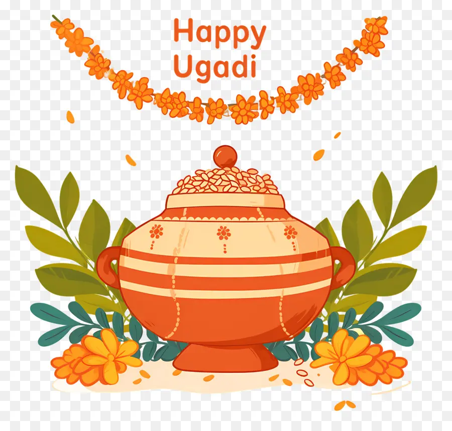 Happy Ugadi，หม้อที่มีธัญพืช PNG