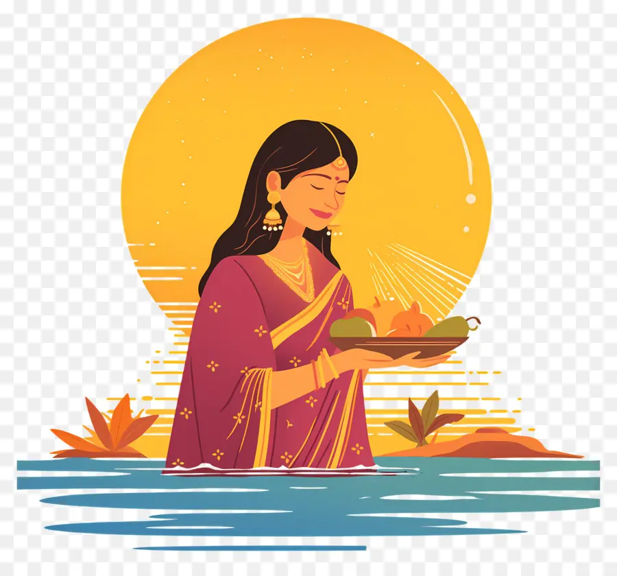 Chhath Puja，ผู้หญิงที่มีผลไม้ PNG