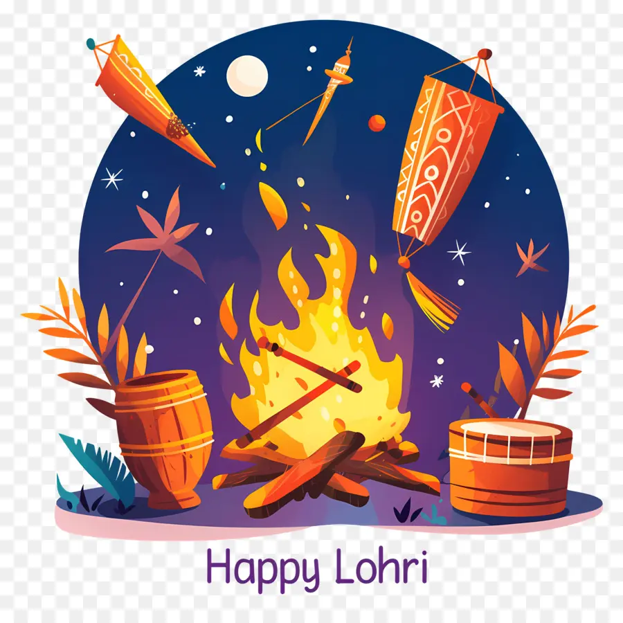 มีความสุข Lohri，กองไฟ PNG