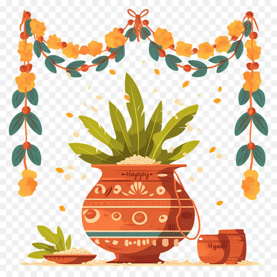 Happy Ugadi，หม้อกับพืช PNG