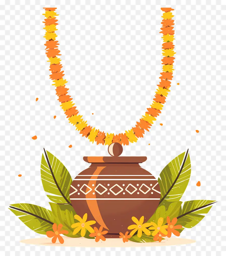 Happy Ugadi，หม้อตกแต่งด้วยพวงมาลัย PNG