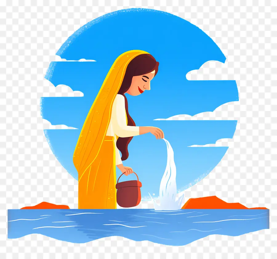 Chhath Puja，ผู้หญิงเทน้ำ PNG