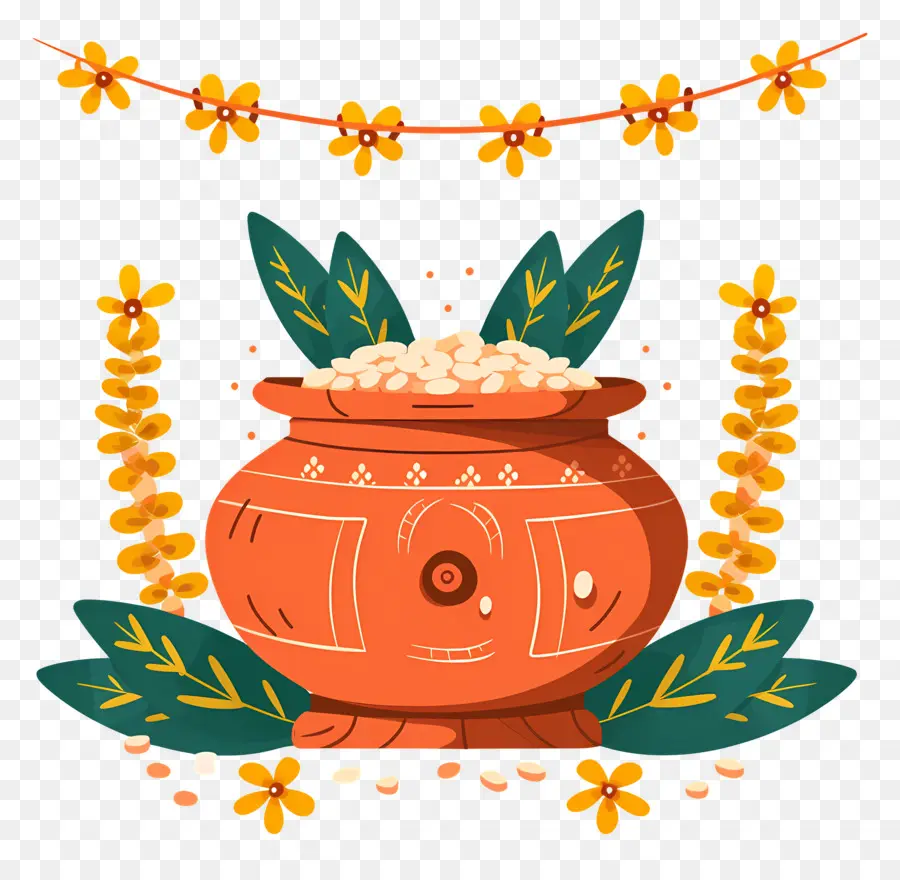 Happy Ugadi，หม้อที่มีใบไม้ PNG