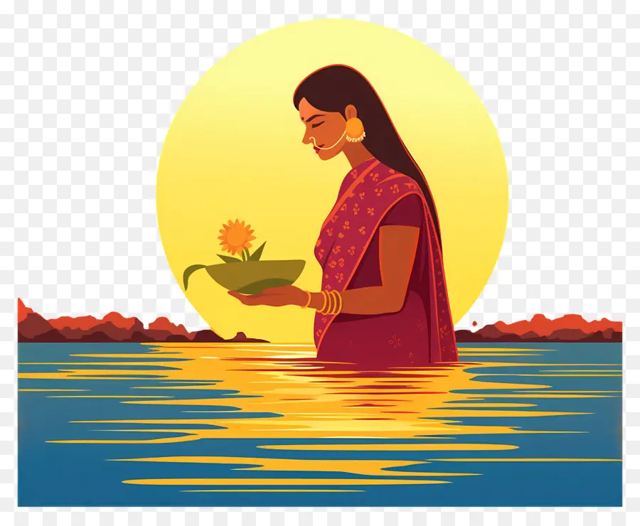 Chhath Puja，ผู้หญิงที่มีน้ำ PNG