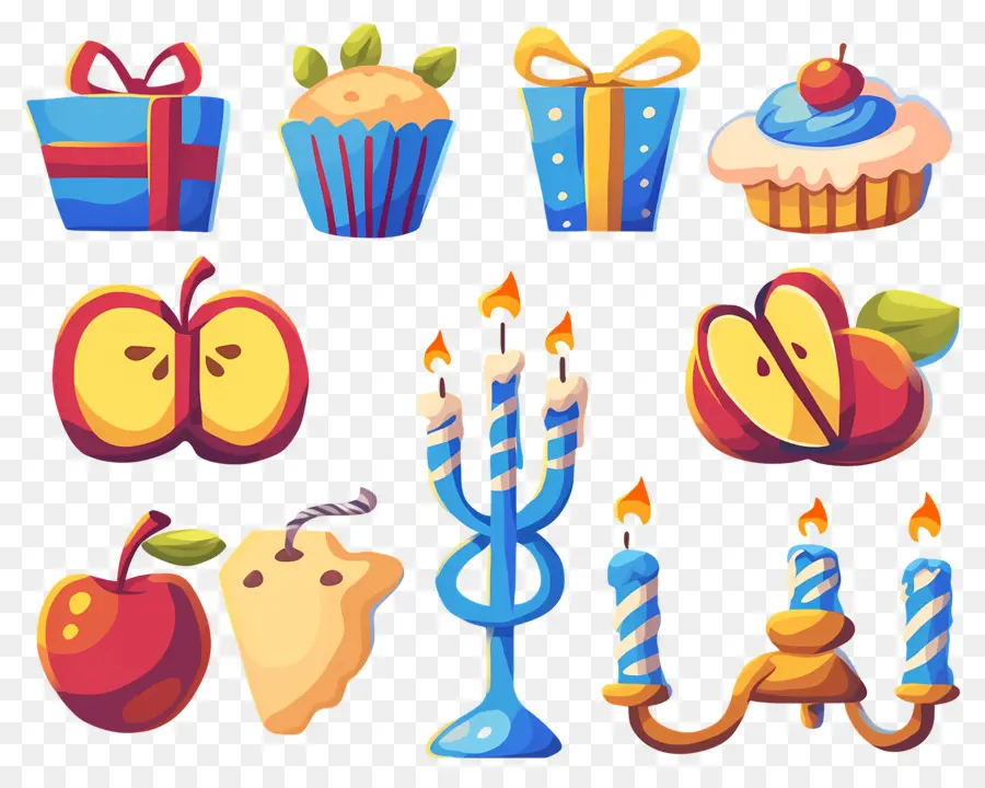 การตกแต่ง Hanukkah，ของขวัญและคัพเค้ก PNG