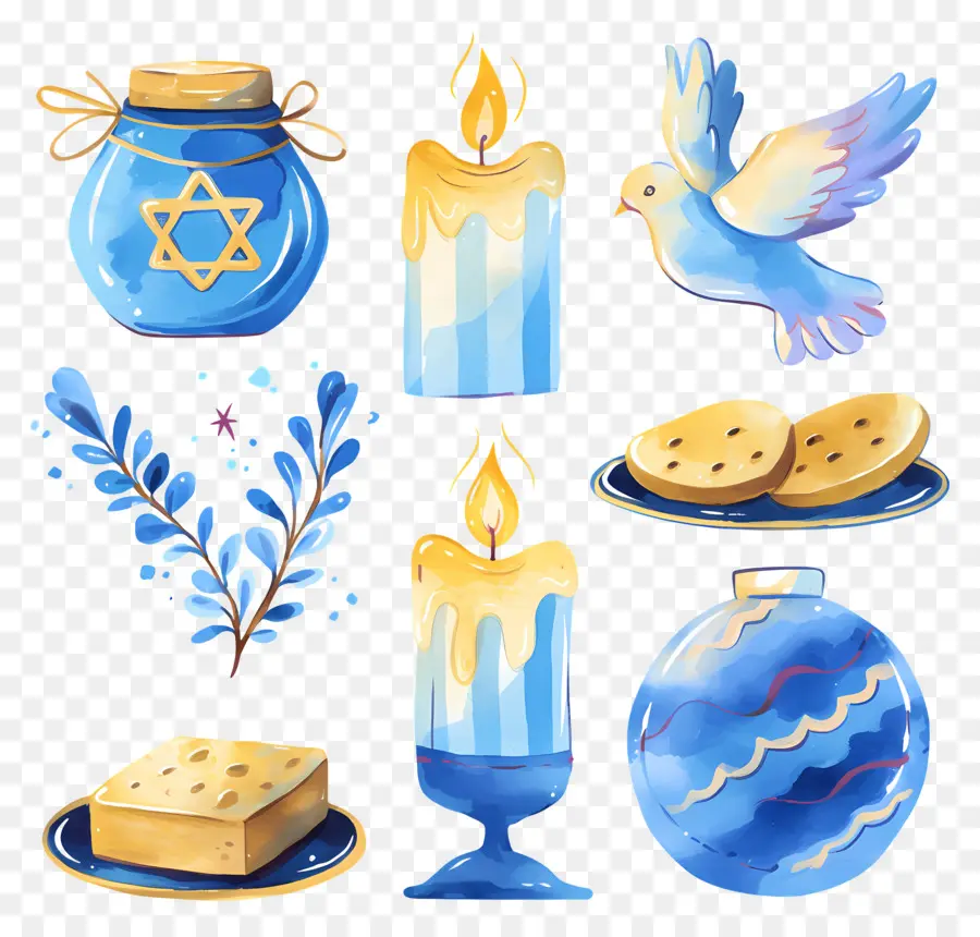 การตกแต่ง Hanukkah，องค์ประกอบ Hanukkah สีน้ำเงิน PNG