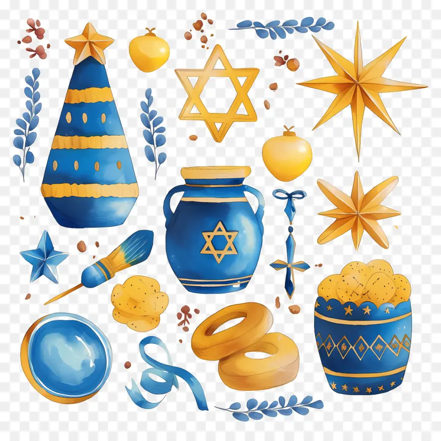 การตกแต่ง Hanukkah，ของตกแต่งสีน้ำเงินและสีทอง PNG