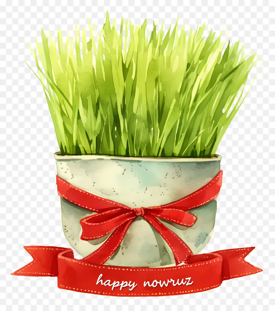 Happy Nowruz，หญ้าสีเขียวพร้อมริบบิ้นสีแดง PNG