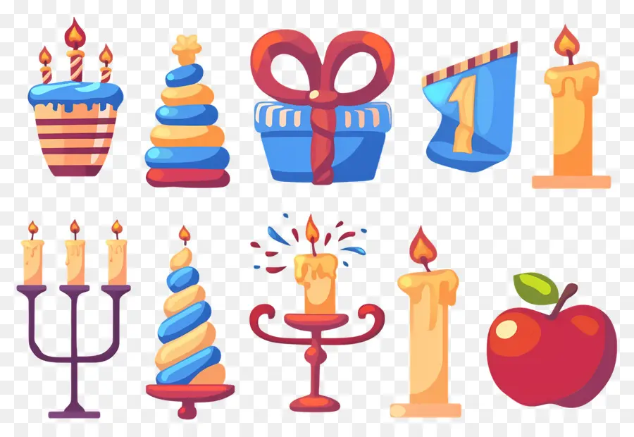 การตกแต่ง Hanukkah，เทียนและของขวัญ Hanukkah PNG