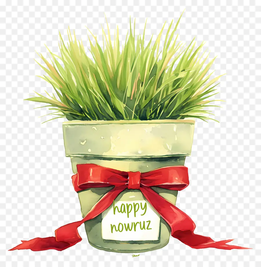 Happy Nowruz，หญ้าสีเขียวพร้อมริบบิ้นสีแดง PNG