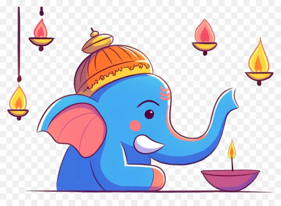 Ganesh Chaturthi，หัวช้างกับโคมไฟ PNG