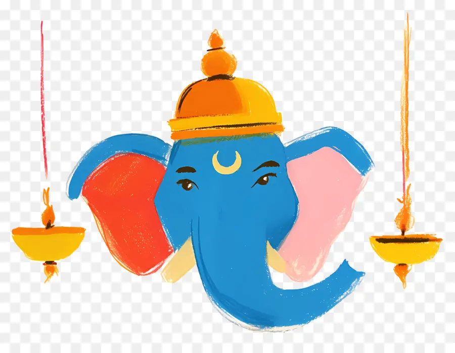 Ganesh Chaturthi，หัวช้างกับโคมไฟ PNG