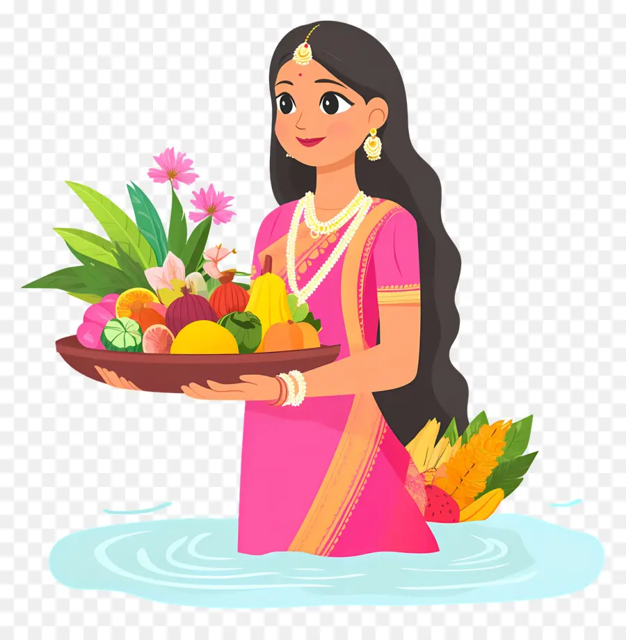 Chhath Puja，ผู้หญิงในชุดแบบดั้งเดิมที่มีข้อเสนอ PNG