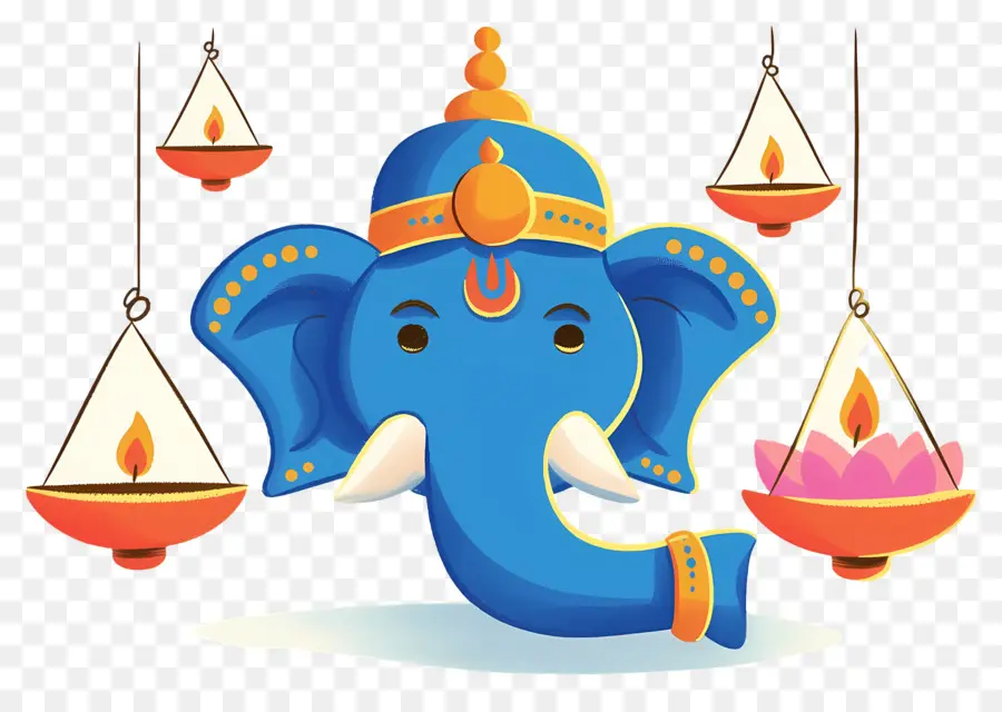 Ganesh Chaturthi，หัวช้างกับโคมไฟ PNG