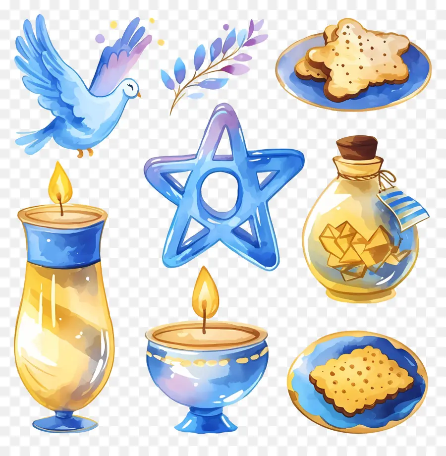 การตกแต่ง Hanukkah，องค์ประกอบ Hanukkah สีน้ำเงิน PNG