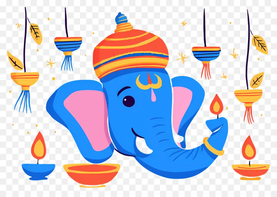 Ganesh Chaturthi，หัวช้างกับโคมไฟ PNG