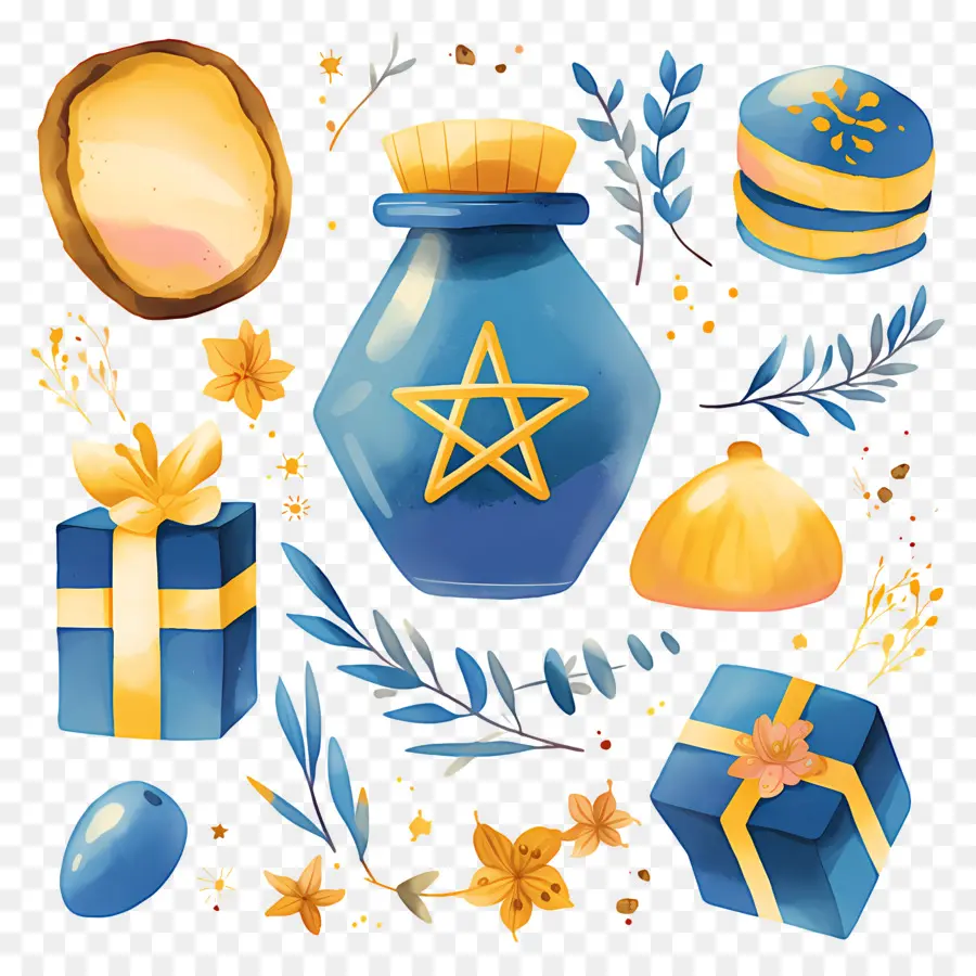 การตกแต่ง Hanukkah，โถสีฟ้า PNG