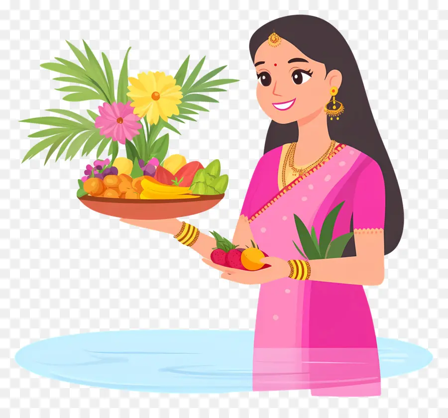 Chhath Puja，ผู้หญิงที่มีผลไม้ PNG