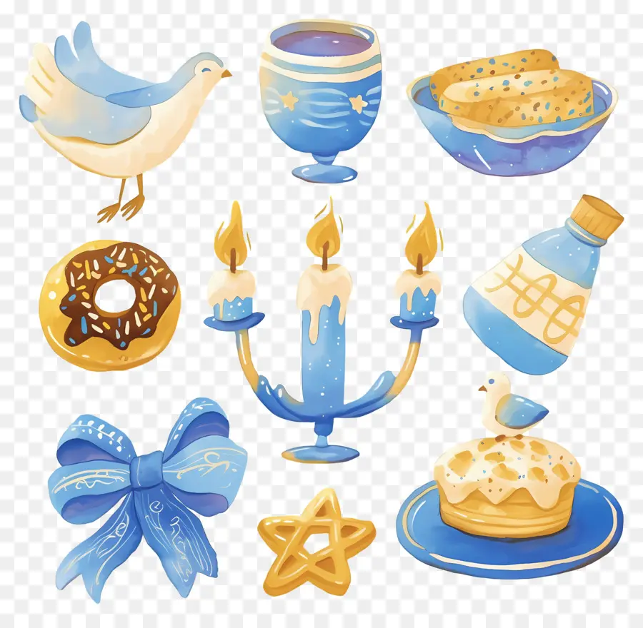 การตกแต่ง Hanukkah，รายการ Hanukkah สีน้ำเงินและสีทอง PNG