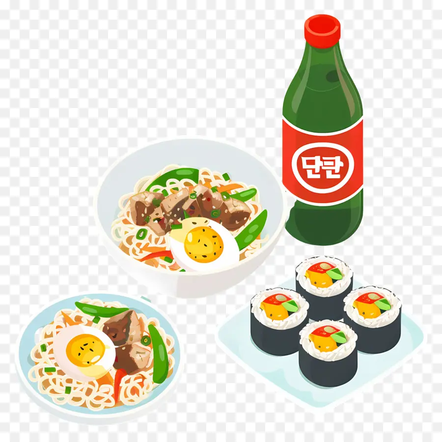 อาหารเกาหลี，ชุดก๋วยเตี๋ยวและซูชิ PNG