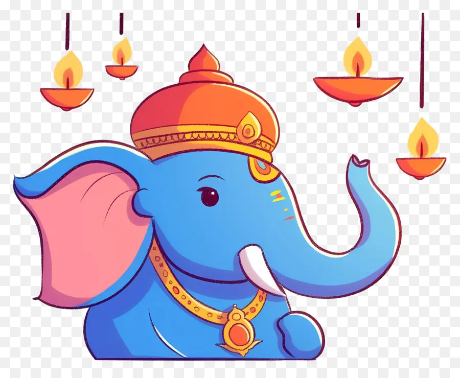 Ganesh Chaturthi，หัวช้างกับโคมไฟ PNG