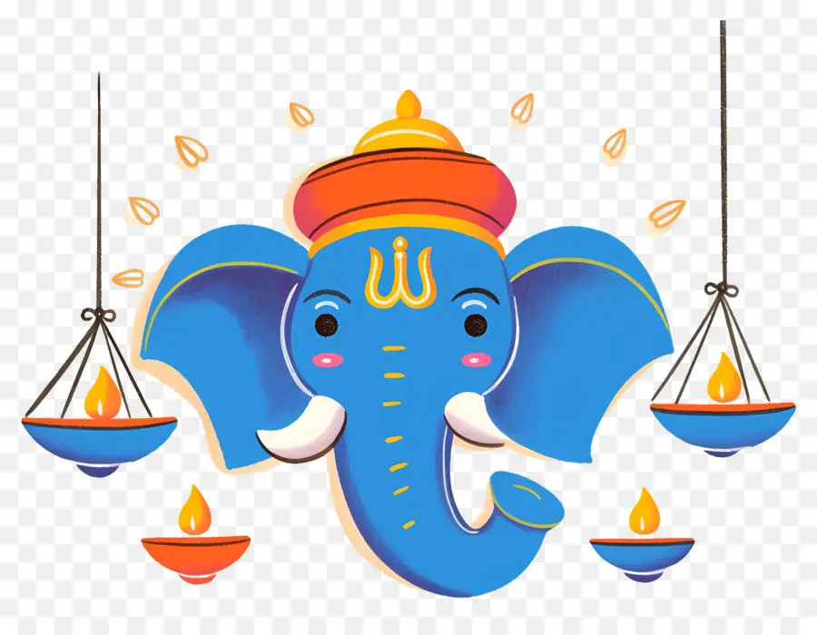 Ganesh Chaturthi，หัวช้างกับโคมไฟ PNG