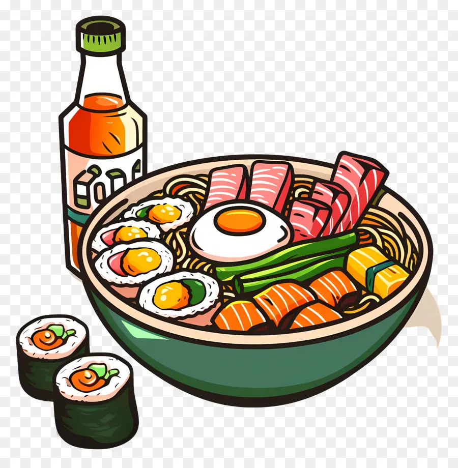 อาหารเกาหลี，ชามก๋วยเตี๋ยวกับซูชิ PNG